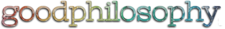 The text "good philosophy" is written in a colorful, gradient font